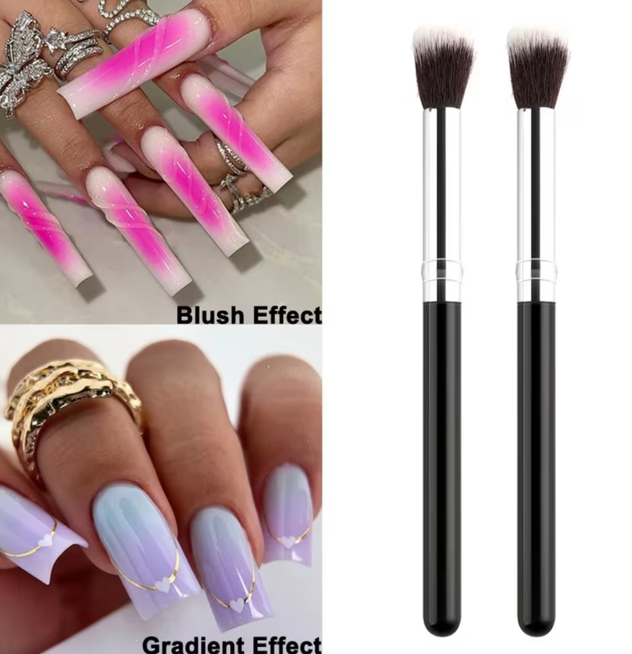 2pcs Professional Dual-Ended Airbrush Effect Ombre Gradient Blending and Smudge Brushes for Nail Art Blush Designs 2
