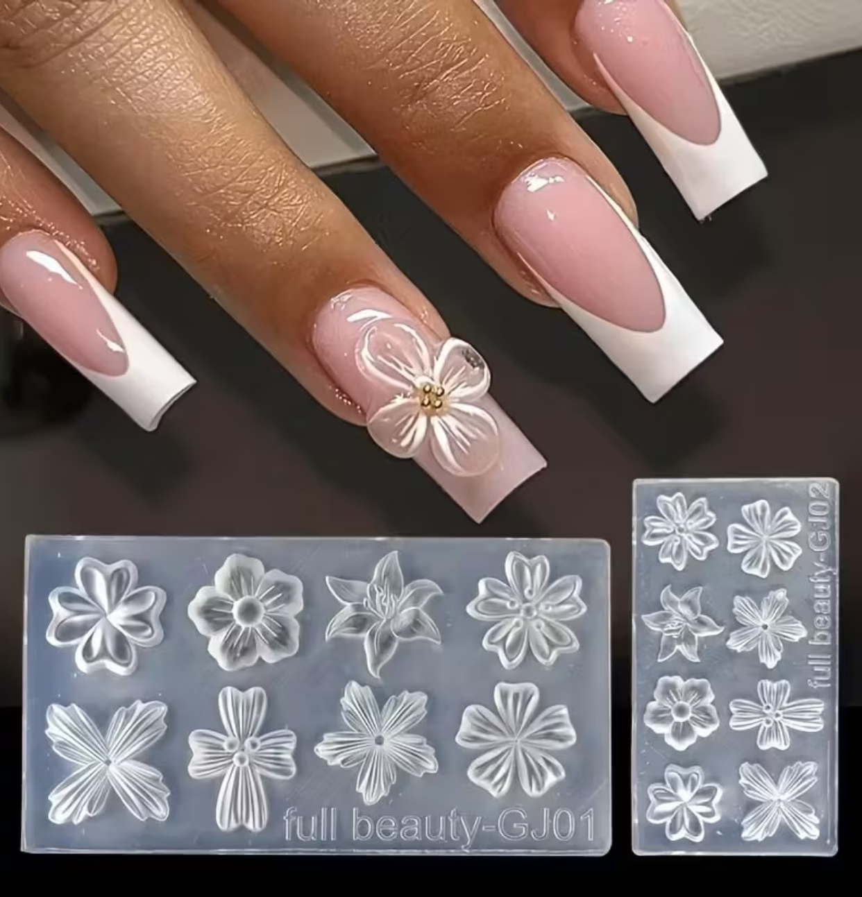 3D Miniature Floral Silicone Sculpting Molds 2-Pack for Custom UV/LED Gel Nail Art Embellishments