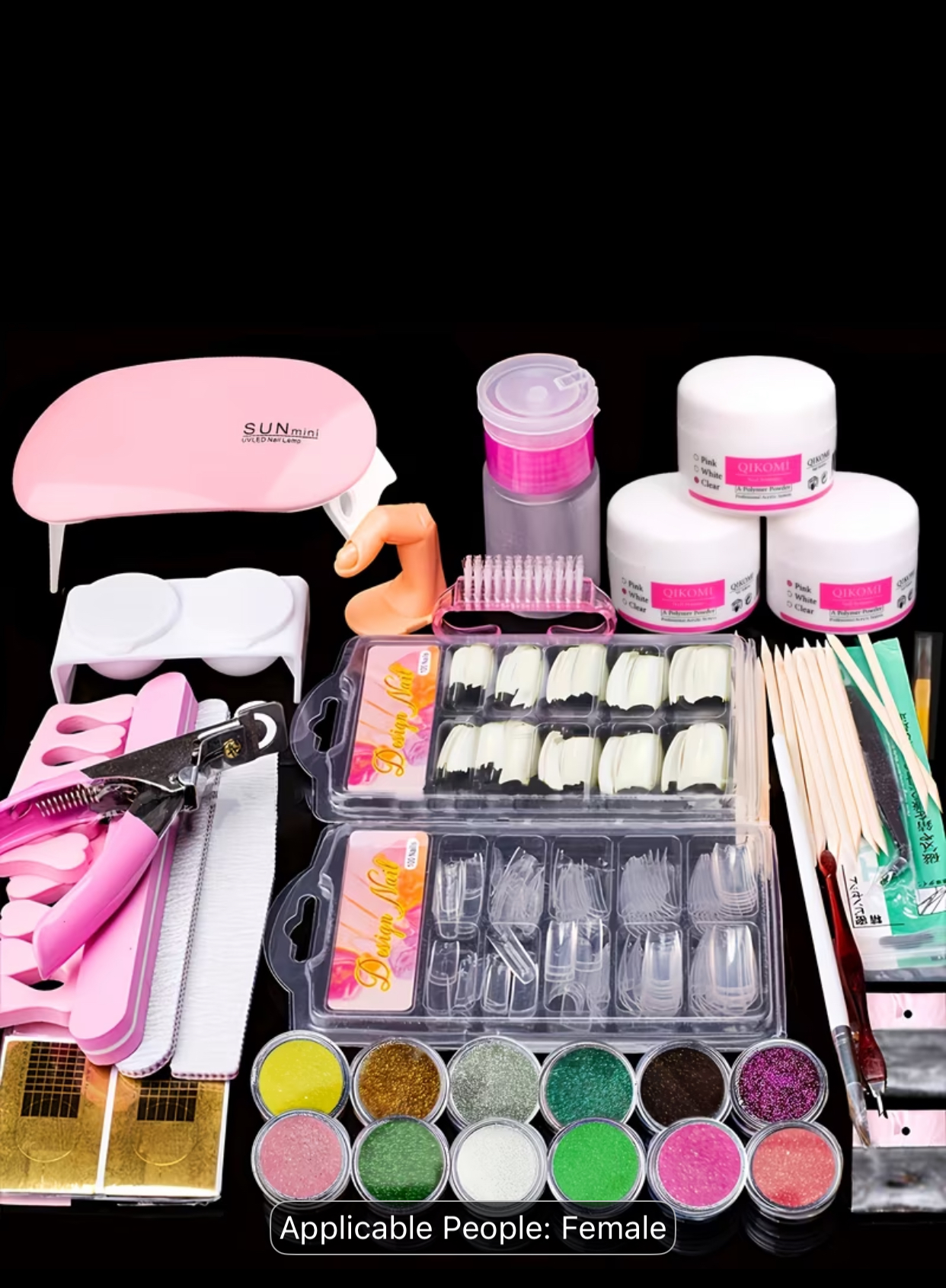 All-in-One Professional Acrylic and Gel Nail Extension Mega Starter Kit with UV/LED Lamp, Acrylic Powders, Glitters, and Tools