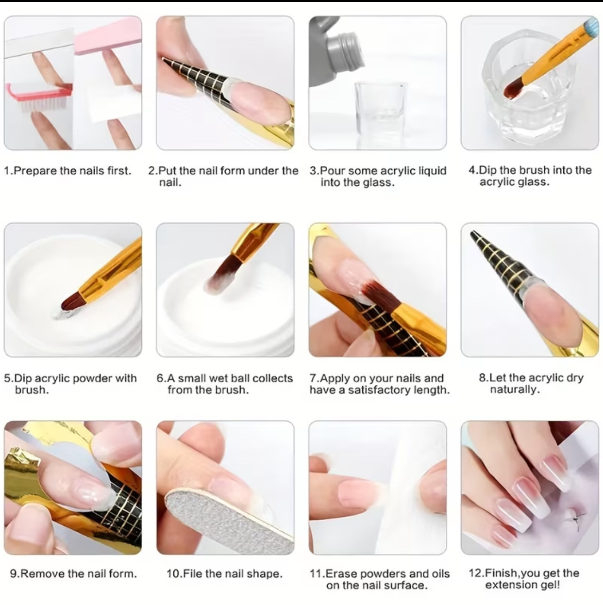 All-in-One Professional Acrylic and Gel Nail Extension Mega Starter Kit with UV/LED Lamp, Acrylic Powders, Glitters, and Tools 3