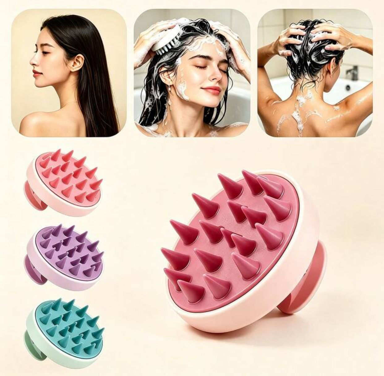 Ergonomic Silicone Scalp Massager & Shampoo Brush with Hanging Hole